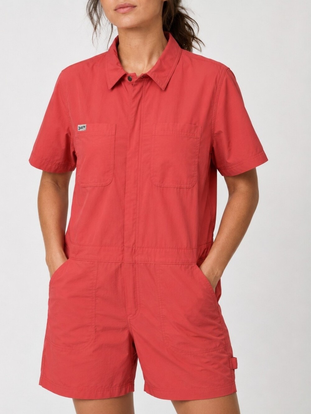Duluth Trading Heirloom Gardening Ripstop Utility Shortall Romper Coral M